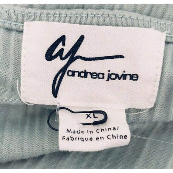 AJ Andrea Jovine Knot Front Ribbed Blouse Green Womens Size XL - Picture 3 of 5